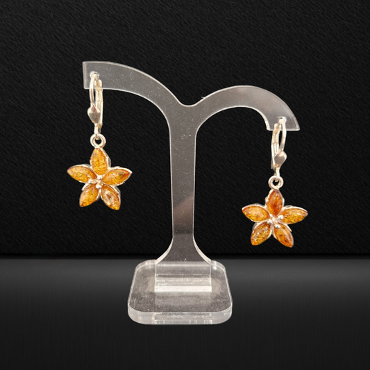 Amber flower earrings